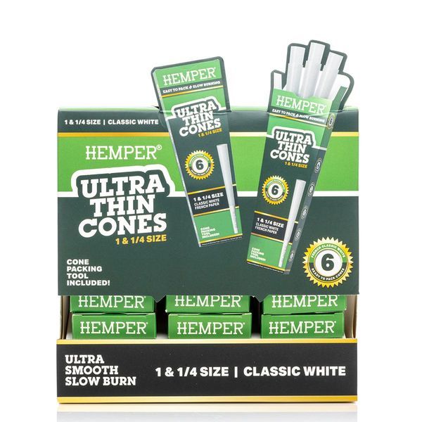 Ultra Thin White 1 1/4 Cones (Hemper) 6pk