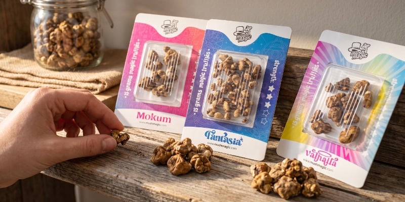 Nos variétés de truffes magiques, de la plus douce à la plus forte Nos variétés de truffes magiques, de la plus douce à la plus forte