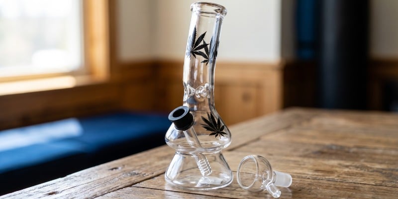 Mini Glass Bong (Black Leaf)