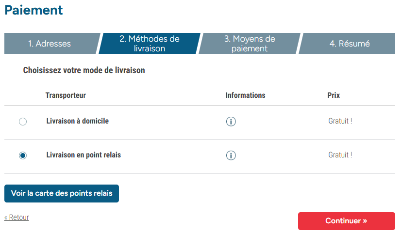 sélectionnez 'Retrait de colis' 