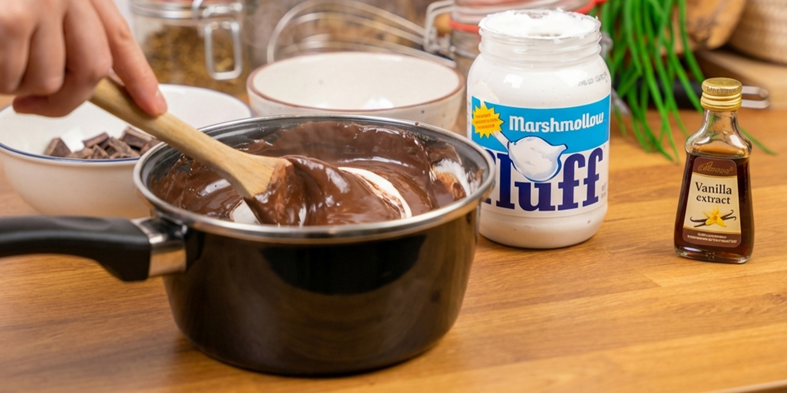 Ajouter le chocolat et le marshmallow fluff Ajouter le chocolat et le marshmallow fluff