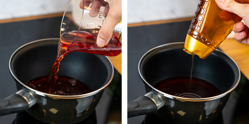 Faites Chauffer Le Jus : Tout D’Abord, Versez Tout Le Jus De Fruit Dans La Casserole Et Ajoutez Le Jus De Citron Et Le Miel