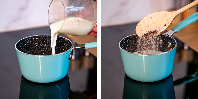 Pour préparer la boisson, faites chauffer 240 ml de lait (par portion) dans une casserole ou au micro-ondes.