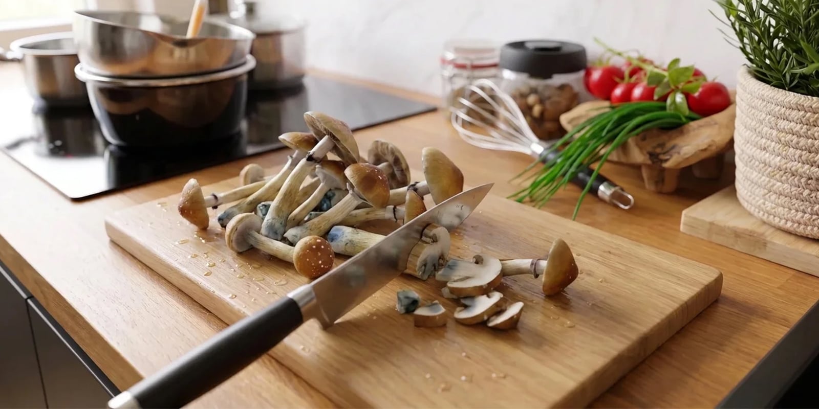 Rincez et coupez les champignons